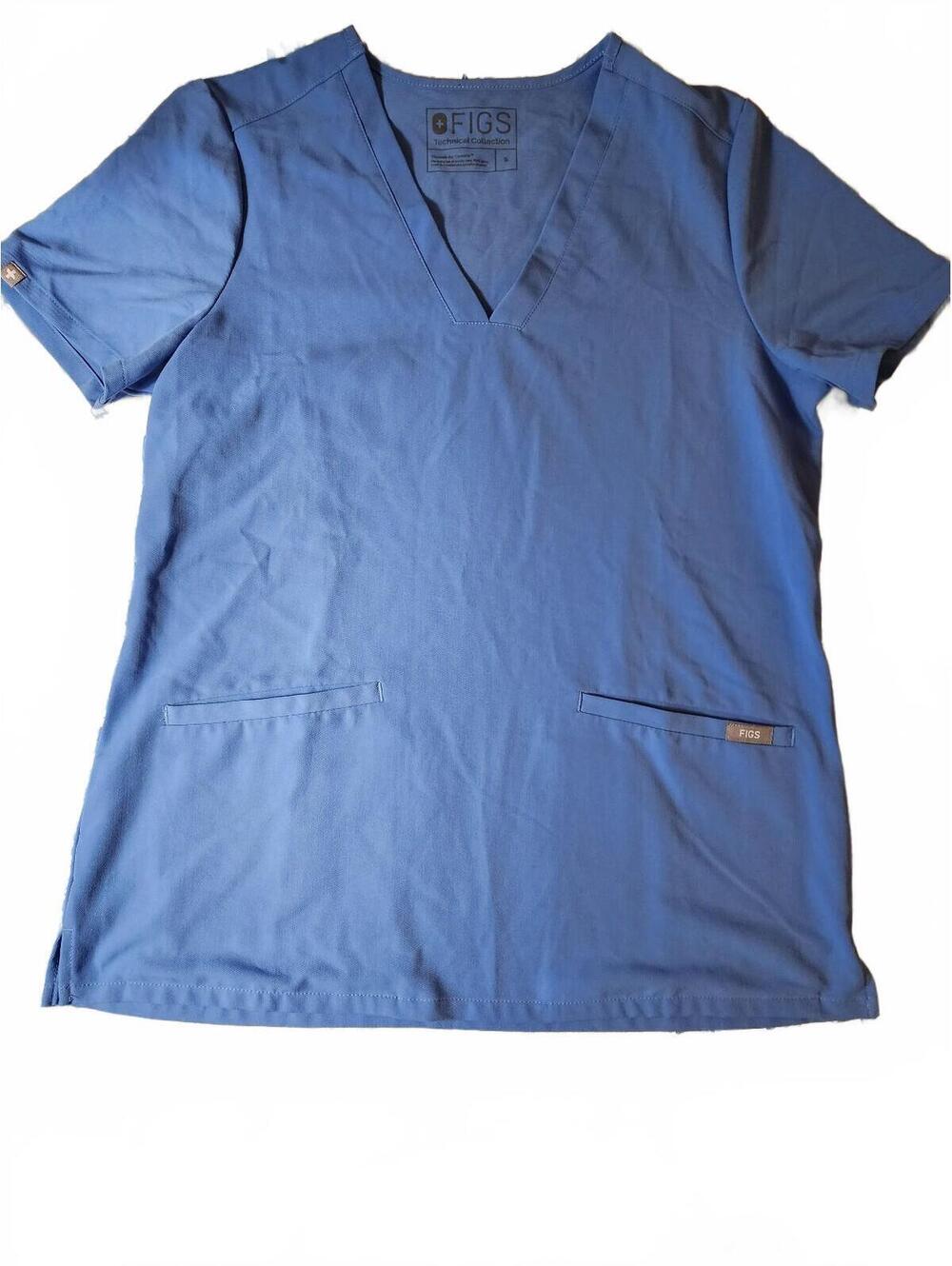 FIGS Technical Collection Blue V-Neck Medical Scrub Top, Size Small